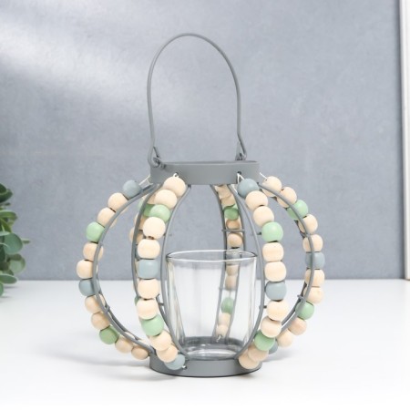 Summary metal, glass for 1 candle "Lantern. Boho" gray 19x15.5x13 cm-2