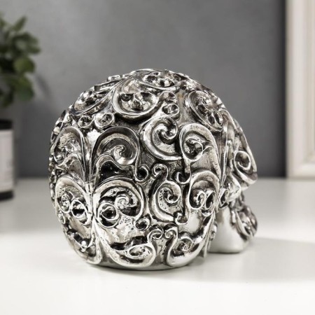 Polystone souvenir "Silver Skull with patterns" 12x16x10 cm-3