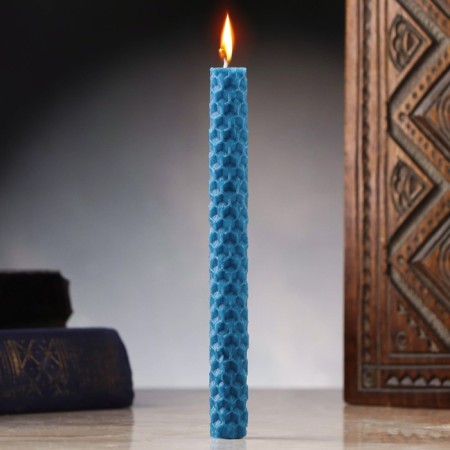 Candle from wax "Calm and achievement of goals", 13x1.7 cm, 1 hour, blue