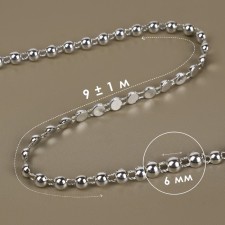 Beads on threads, flat, 6 mm, 9 ± 1 m, silver color