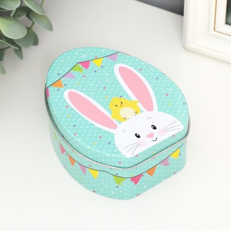 Casket Metal Egg "chicken on the head of a bunny" 11.7x9.2x4.5 cm-1