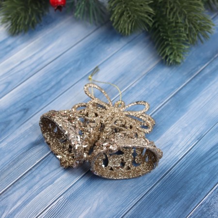 Christmas tree decoration "Bells with bantik shine" 8x10 cm, gold-1