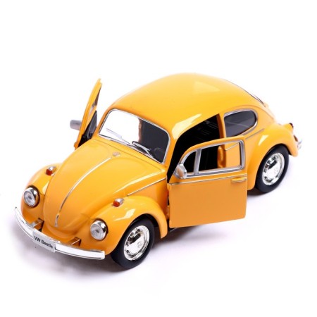 Metal machine Volkswagen Beetle 1967, 1:32, doors, inertia, yellow color open-2