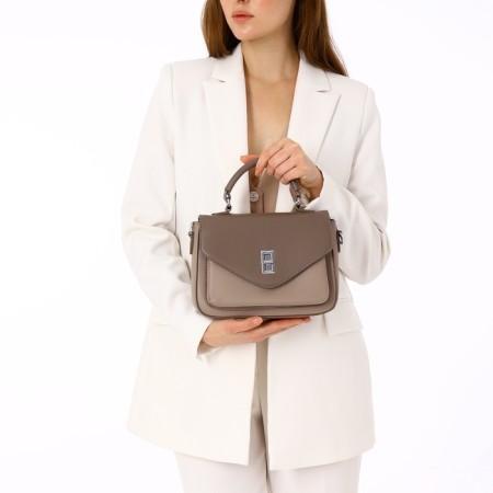 Women's bag on the Textura valve, small size, beige color-1