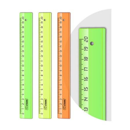 Ruler 20 cm Istanm 4 colors, plastic, transparent, neon colors