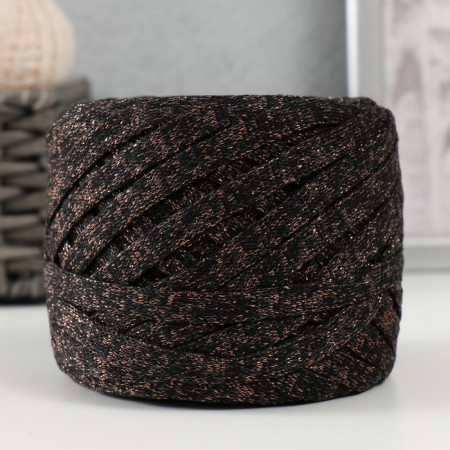 Knitted yarn "Ribbon" with Lurers 85m/170 ± 5 g (black, lurex: bronze)