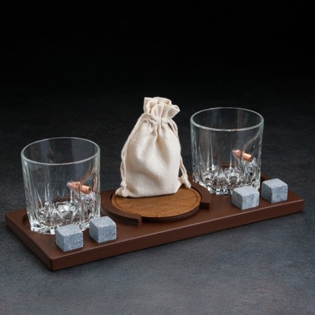 The set "impenetrable", 2 glasses 200 ml with a bullet, stones for whiskey 4 pcs. in a bag, stand-2