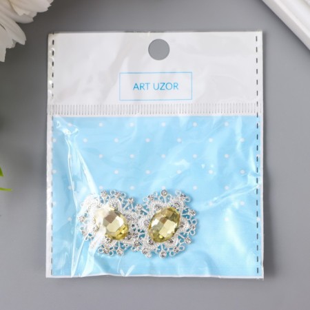 Decor for creativity Metal "Medallion Patal" yellow crystal 2.6x2.4 cm-3