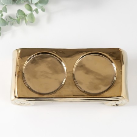 Ceramics candlestick for 2 candles "Greece" d = 7.5 cm gold 22.5x10x7 cm-4