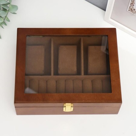 Casket wood for clock 3 divisions and jewelry "Cinnamon" 7.4x18x22 cm-2