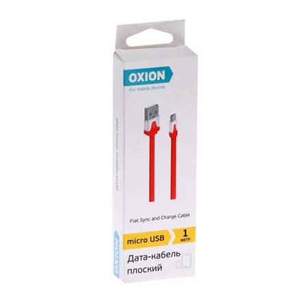 Oxion DCC328, MicroUSB - USB, charging + data transfer, 1 m, flat, red-3