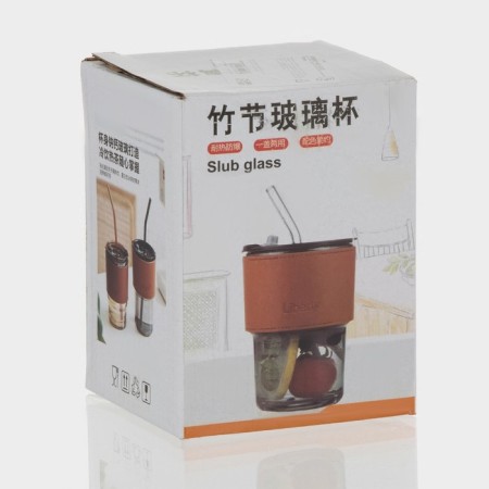 Glass glass with a lid and a “type” pipe, 350 ml, color mix-6
