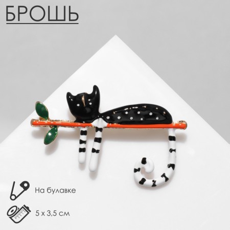 Brooch "cat" tropical on a branch, colored in gold
