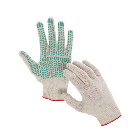 Garden gloves, x/b, knitting grade 10, 4 threads, size 9, with PVC dots, white, Greengo