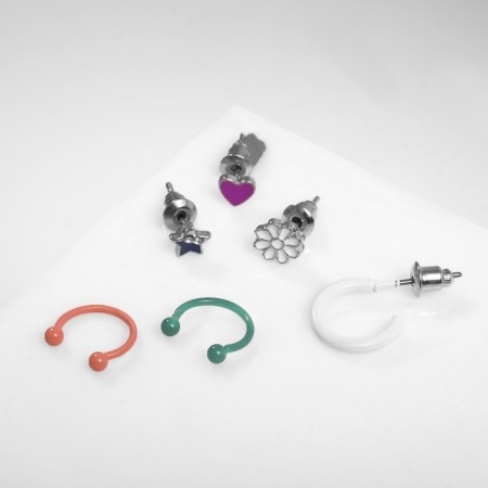 Earrings "Kaffa" Fantasy, set of 5 pcs., Colored with silver-1