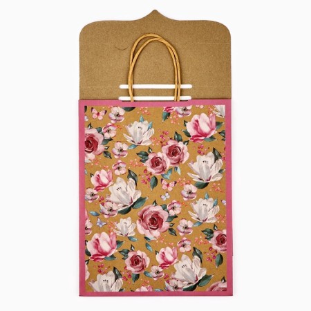Package with the valve "Flowers", craft, glitter, 19.5 × 10 × 25.2 cm-3