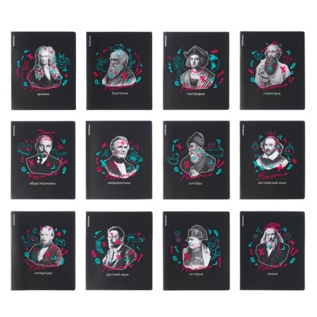 A set of subject notebooks of 48 sheets, 12 pieces, Erichkrause "Persons", plastic cover, coated cardboard, Bloc Offset 100%, info-block-6
