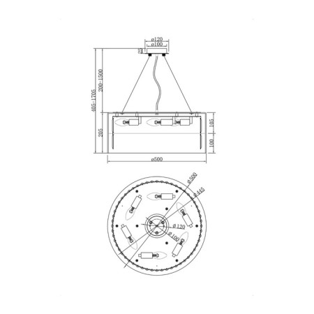 Suspension lamp Maytoni Mod313PL-06G, E14, 6x20 W, 500x500x1705 mm, gold-8