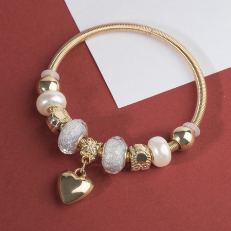 Bracelet with pearls "Margeri" heart, silver-white color in pink gold, d = 6.5 cm-2