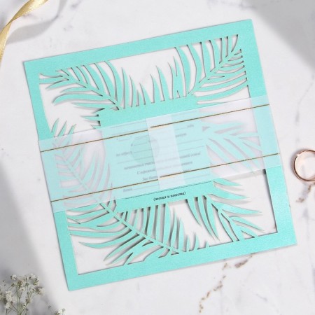 Wedding invitation: carved 16 x 16 cm, (mint color)-2