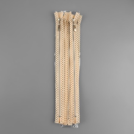 Metal zipper, No. 3, non -proceeding, automatic lock, 30 cm, beige color/nickel-3