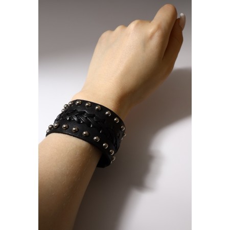Bracelet skin "minimal" weaving, black color with silver, 23 cm-1