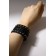 Bracelet skin "minimal" weaving, black color with silver, 23 cm