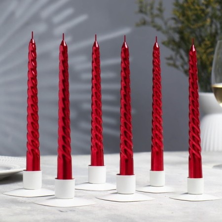 Set of candles of twisted, 1.9x 20 cm, 6 pieces, ruby ​​metallic