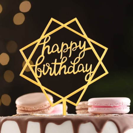 Topper "Happy Birthday", geometry, gold, give beautifully