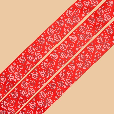 Satin tape "Christmas tree decorations", red, 4 cm × 5 m-2