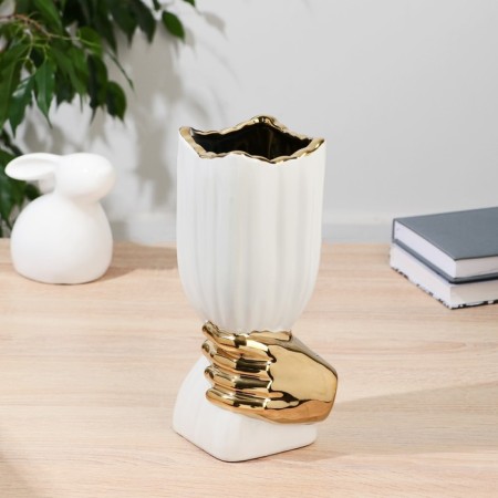 VAZ Ceramics "Derck" stripes, D-9.5 cm H-24.5 cm, golden white-2