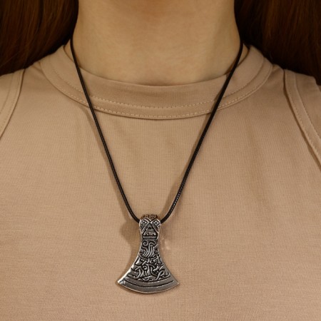 Unisex pendant "Sekira Perun", color black silver on a black lace, 42 cm-2