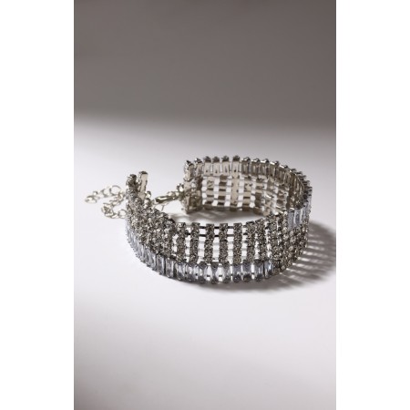 Bracelet with rhinestones "Illusion" asymmetry, white color in silver-3
