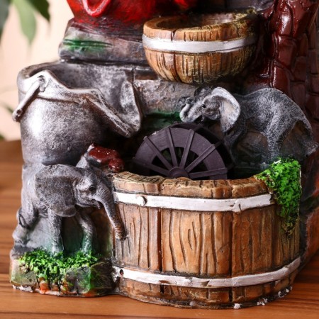 Fountain "Elephants by the water, barrels and bucket" 12x18x25 cm (with backlight)-1