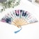 Fan bamboo, textile h = 21 cm bend, with a brush "flowers" in a box, blue