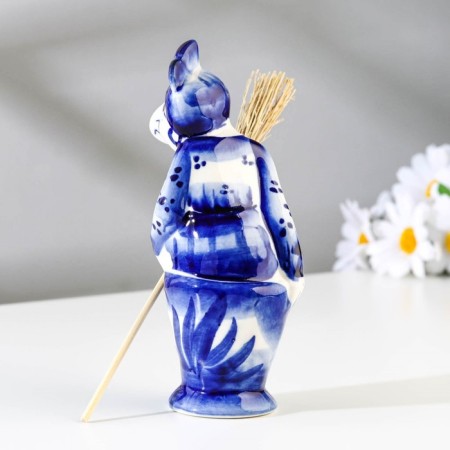 Souvenir "Baba Yaga", with a broom, Gzhel-3