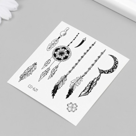 Tattoo on the body Black "Sleeps of dreams with feathers" 8x7.5 cm-1
