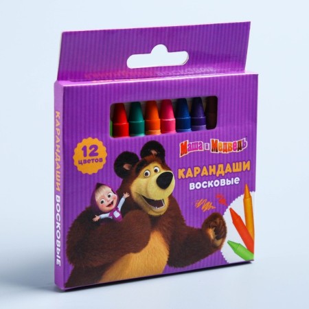 Wax pencils, set of 12 colors, height 8 cm, diameter 0.8 cm, Masha and bear-1