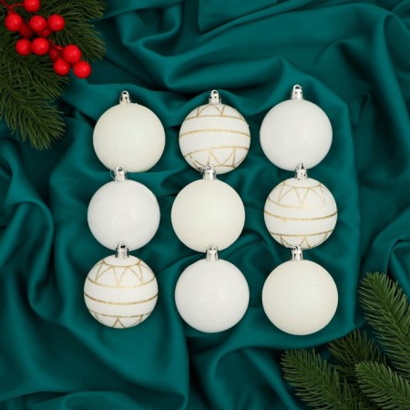 Set of balls plastic D-6 cm, 9 pcs "Galaxy" white