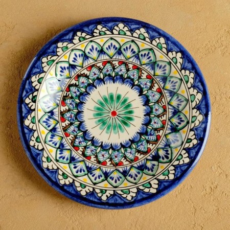 Plate of the Rishtan ceramics "Flowers", blue, flat, 17 cm, mix-5
