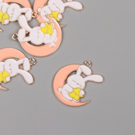 Decor for creativity metal, enamel "Bunny in the pink month" 2.9x2.5 cm
