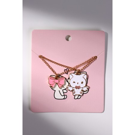 Kulons "Demetrons" cat with a bow, white-pink color in gold, 45 cm-4