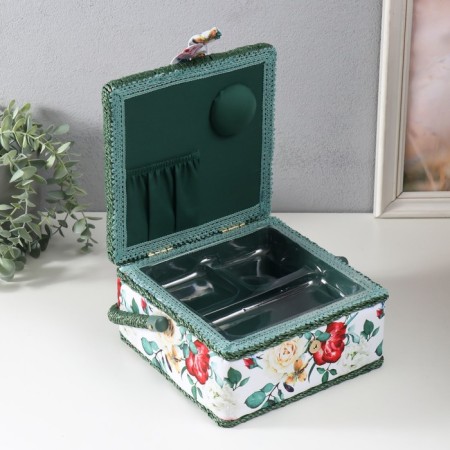 Casket for needlework "Garden flowers" 20x20x11 cm-2