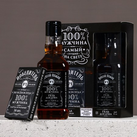 Gift set of cosmetics "100% man", shower gel 250 ml and playing cards, Hard Line