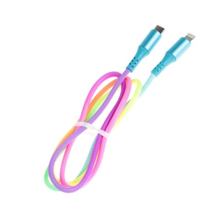 Type -C cable - Lightning, 3 A, 66 W, fast charging, braid fabric, 1 meter, multi -colored-2