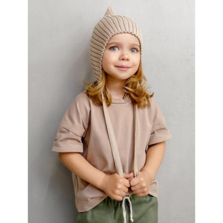 Hat on the ties Children's Amarobaby Pure Love Elf, size 46-48 cm, beige color-1