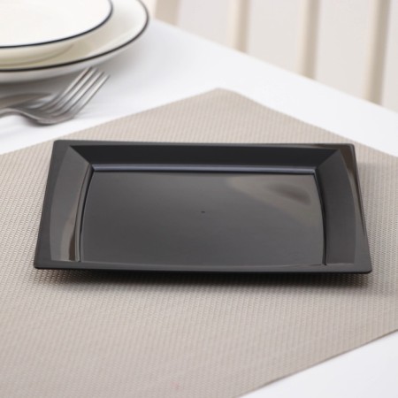 Plastic disposable plate, 17.2 × 17.2 cm, square, flat, black, mix-7
