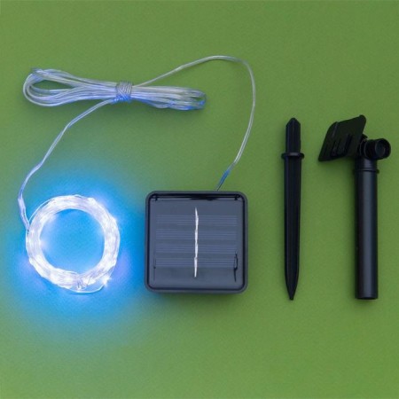 Garland "thread" 10 m dew, silver thread, 100 led, blue glow, 2 modes, solar battery-6