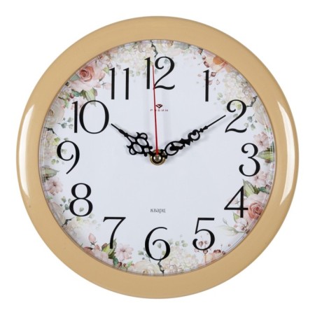 Wall clock, interior: flowers, "floral case", d-23 cm, beige body