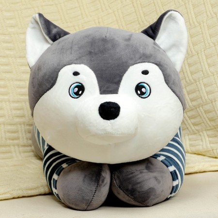 Soft toy "Husky", with a blanket, 60 cm, color gray color-4